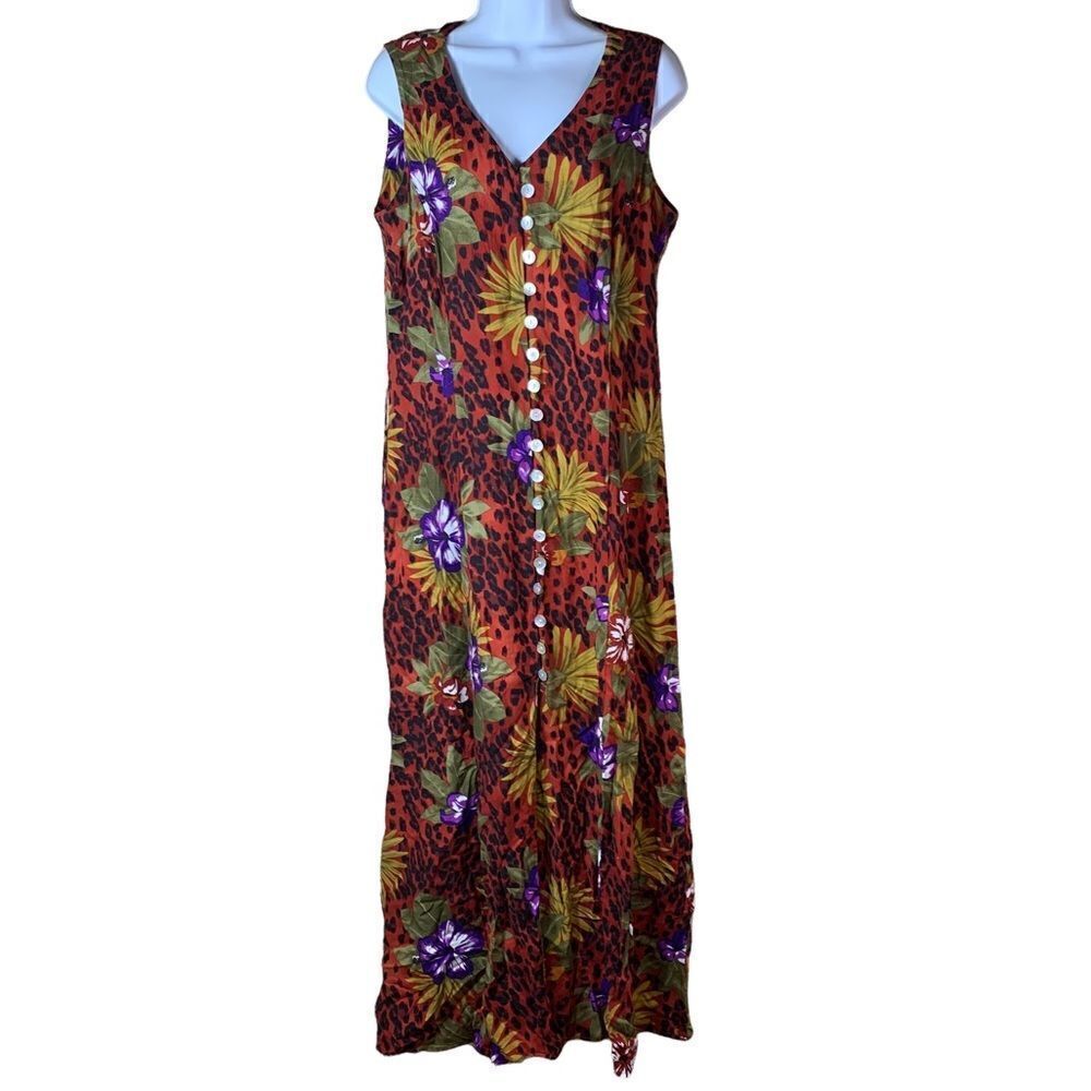 Vintage Scarlett sleeveless button front maxi dress